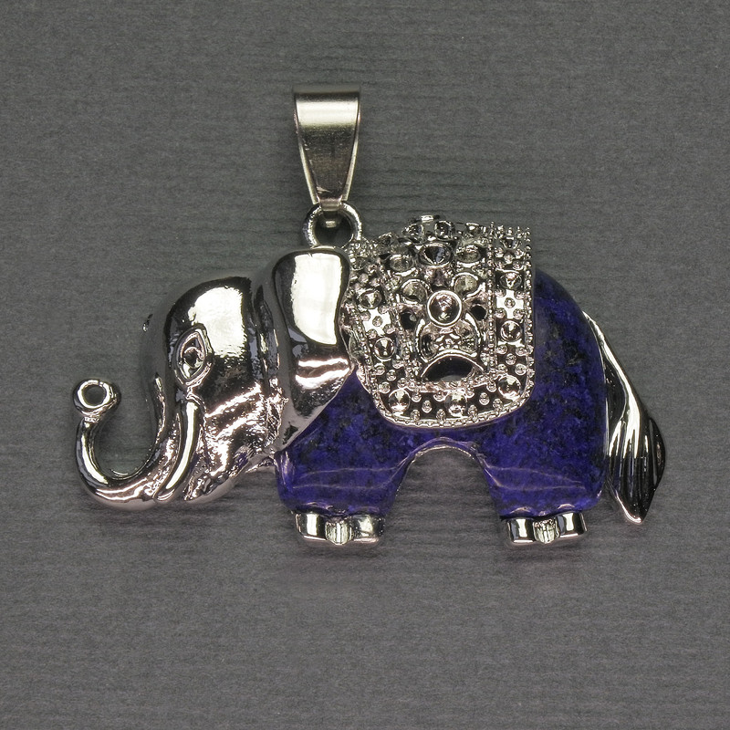 Elephant Pendant Lapis Lazuli 39x34mm+- silver-tone metal