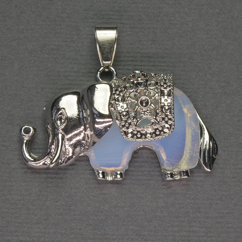 Elephant Moonstone Pendant 39x34mm+/- Silver-Tone Metal