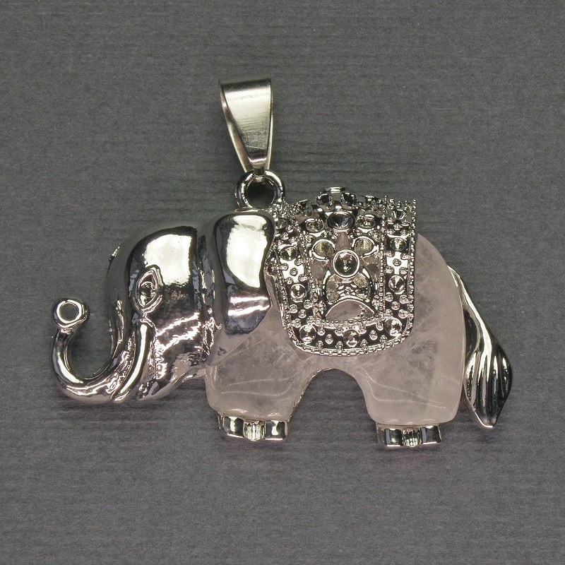 Elephant Pendant Rock Crystal 39x34mm+- silver-tone metal