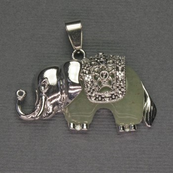 Elephant Jade Pendant 39x34mm+/- Silver-Tone Metal