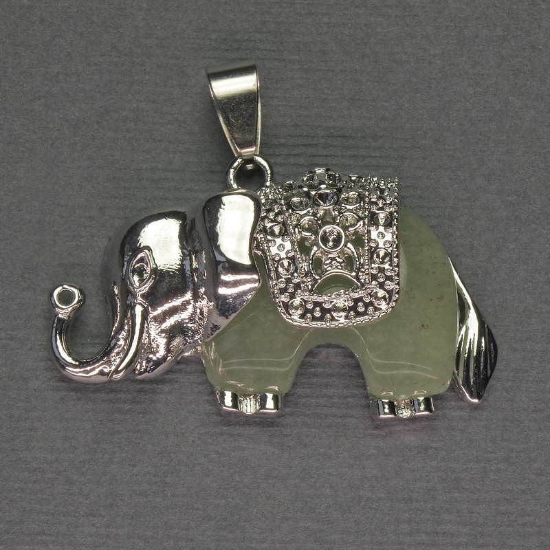 Elephant Jade Pendant 39x34mm+/- Silver-Tone Metal
