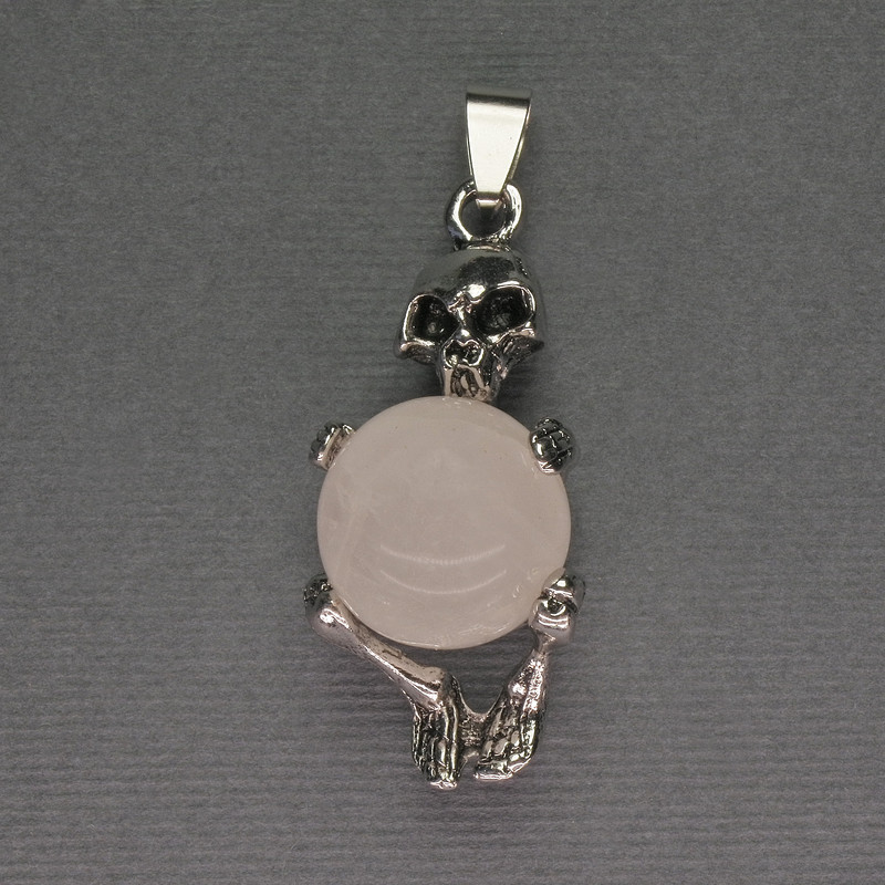 Skeleton Rock Crystal Ball Pendant, 16mm+/- Diameter, 20x50mm+