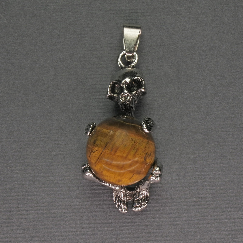 Skeleton Tiger's Eye Ball Pendant, 16mm+/- Diameter, 20x50mm+