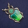 Emerald Beetle Brooch, Green Enamel 55x30mm, Yellow Metal
