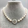 River Pearl Oval Necklace, 10x7mm+- with Mother-of-Pearl Sun Inlay 25mm+-, Length 46cm+-, Silver-Tone Clasp