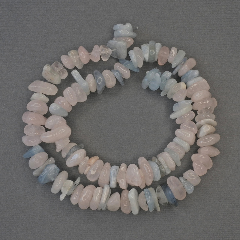 Morganite Beads Tumbled, Diameter 8-12x3-5mm+/- on Nylon Thread, Length 42cm+