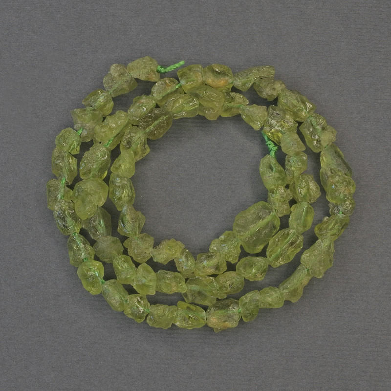 Chrysolite Raw Stone Tumbled Beads, 6-9x5mm+- on a Strand, Length 38cm+
