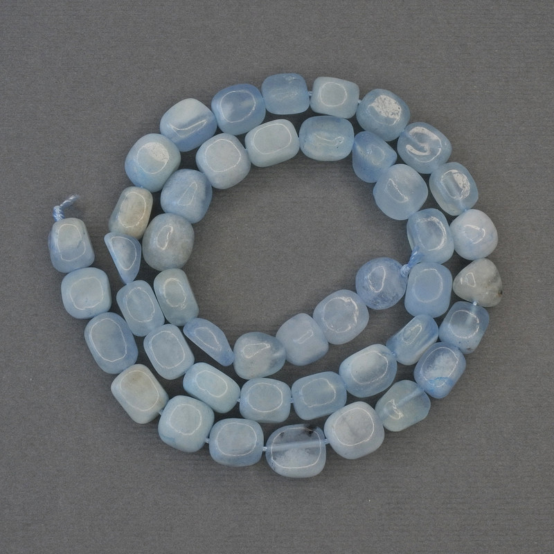 Aquamarine Tumbled Beads, 8x7.5mm+- on a Strand, Length 41cm+