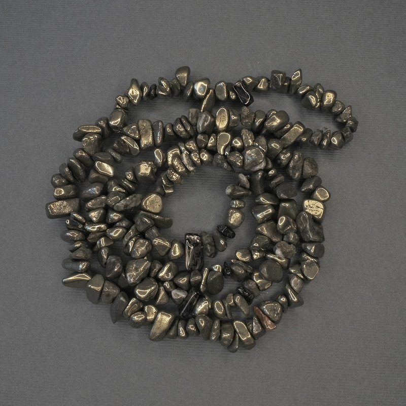 Pyrite Chip Beads, 6-9x3-6mm+- on Fishing Line, Length 76cm+