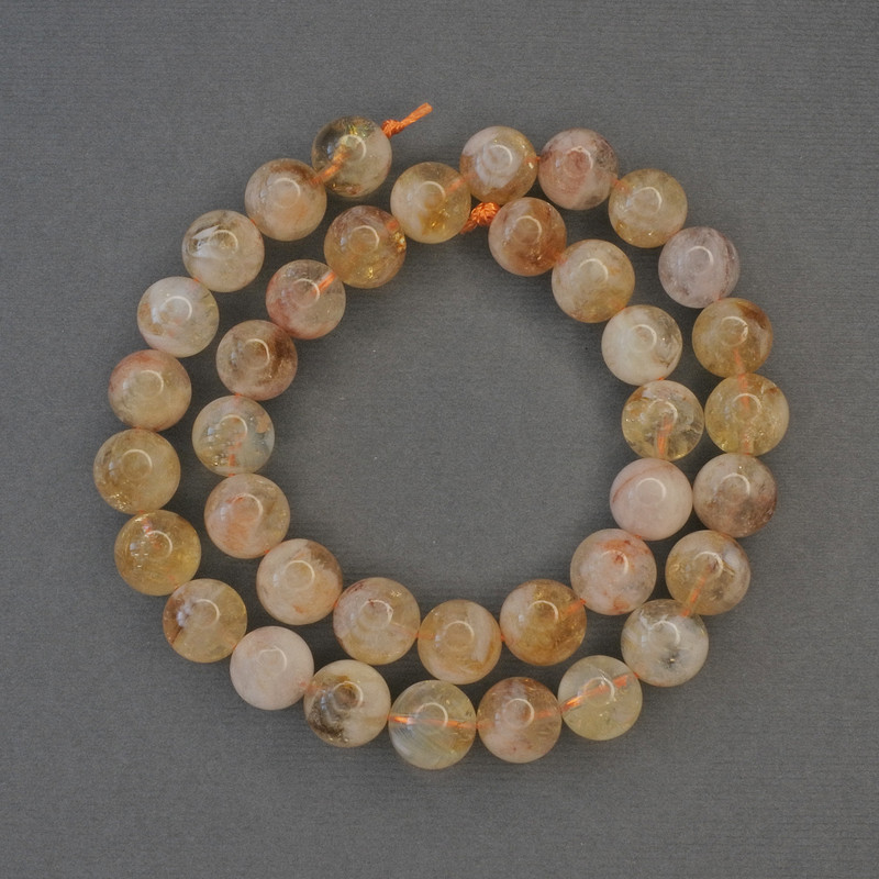 Beads Natural Stone Citrine Smooth Round, diameter 10mm+/-, length 39cm+