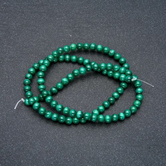 Malachite Beads on Thread, Smooth Round, Natural Stone, Diameter 4mm+/-, Length 39cm+
