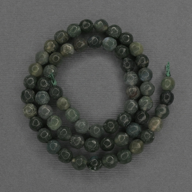 Green Jasper Beads, Faceted Round, Diameter 6mm+/- on a Strand, Length 36cm+