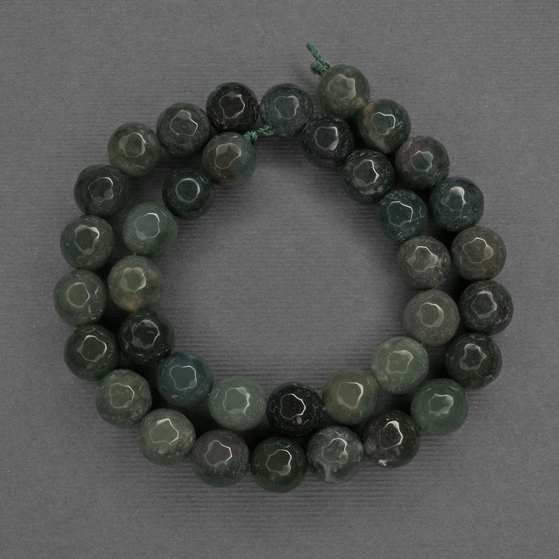 Green Jasper Beads, Faceted Round, Diameter 10mm+/- on a Strand, Length 37cm+