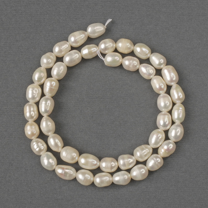 Natural Oval River Pearl Beads, 8x6mm+/-, Length 35cm+/- on Thread