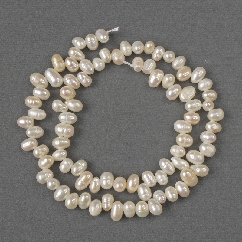 Natural Oval River Pearl Beads, 6.5x4mm+/-, Length 35cm+/- on Thread