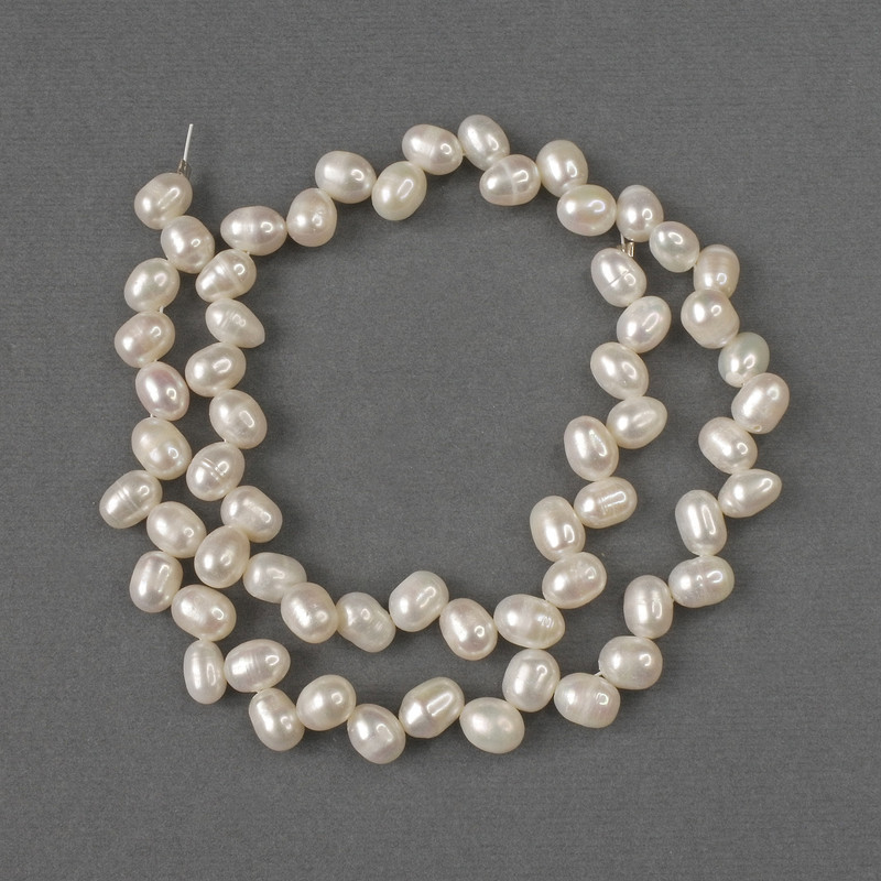 Natural Oval River Pearl Beads, 8x6mm+/-, Length 38cm+/- on Thread