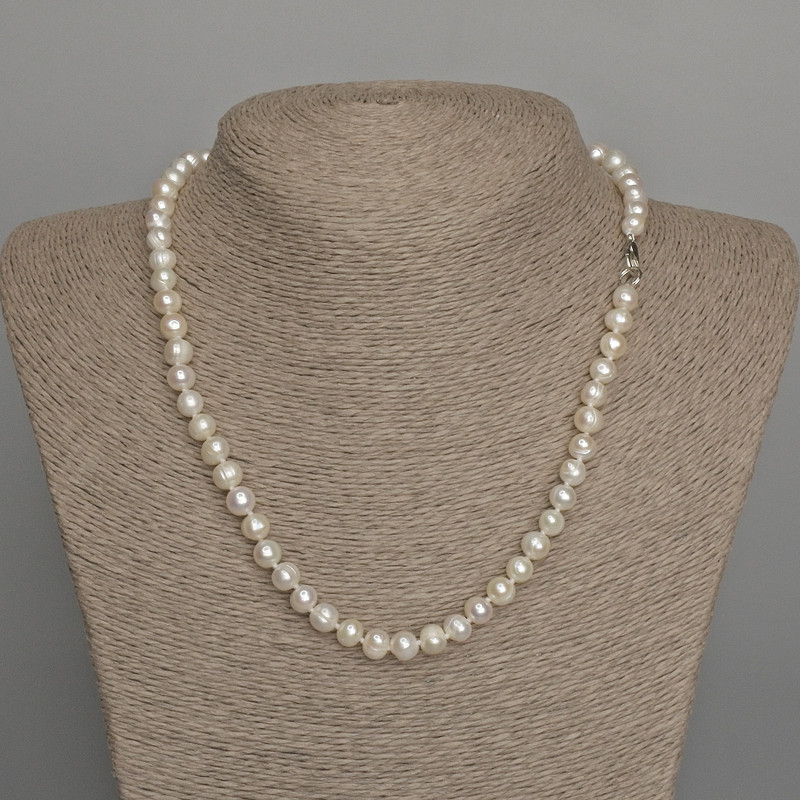 Natural River Pearl Necklace, 7x6mm+/-, Length 45cm+/- with Clasp