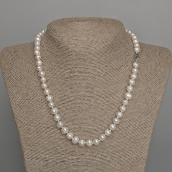 Natural River Pearl Necklace, 7.5-8x6-7mm+/-, Length 46cm+/- with Clasp