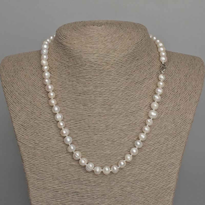 Natural River Pearl Necklace, 7.5-8x6-7mm+/-, Length 46cm+/- with Clasp
