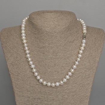 Natural River Pearl Necklace, 8x7mm+/-, Length 46cm+/- with Clasp