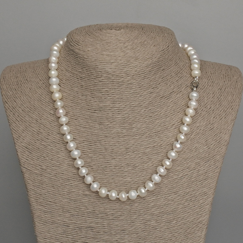 Natural River Pearl Necklace, 8x7mm+/-, Length 46cm+/- with Clasp