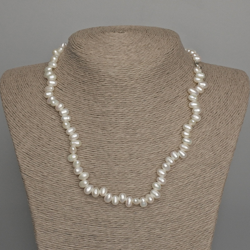 Natural Oval River Pearl Necklace, 7x5mm+/-, Length 46cm+/- with Clasp
