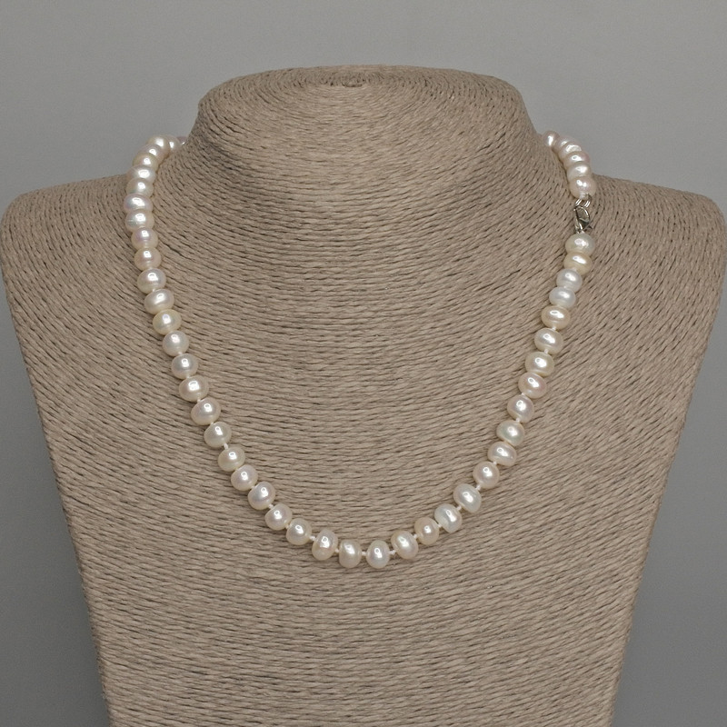 Natural River Pearl Necklace, 8x6-6.5mm+/-, Length 46cm+/- with Clasp