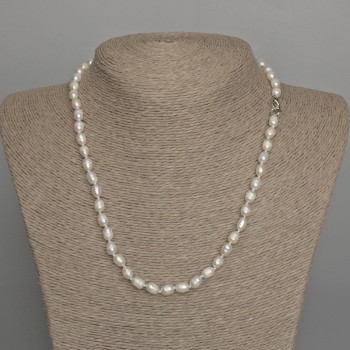 Natural Oval River Pearl Necklace, 7.5-8x5mm+/-, Length 46cm+/- with Clasp