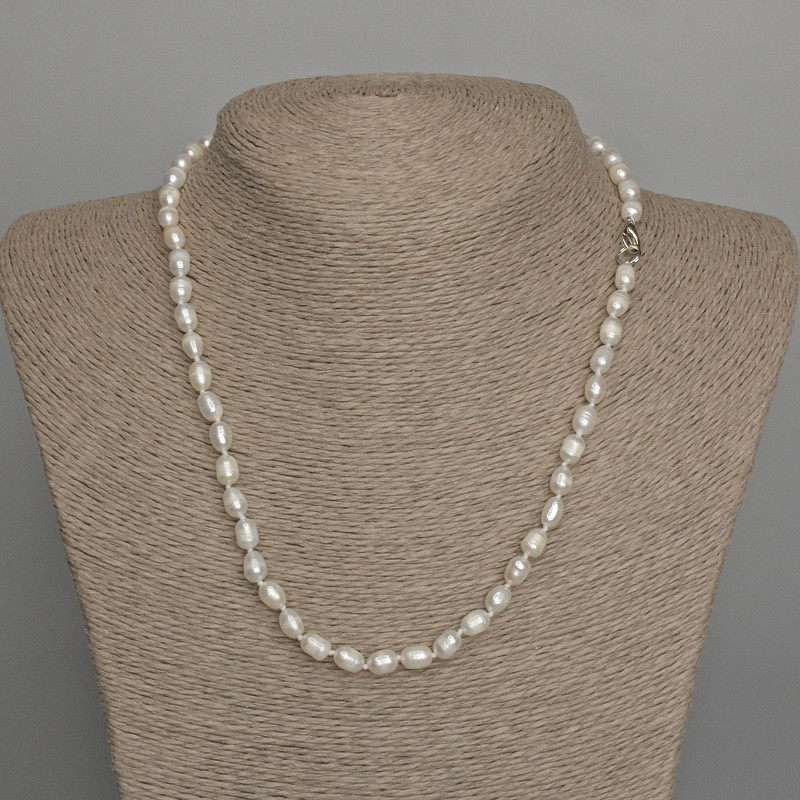Natural Oval River Pearl Necklace, 7.5-8x5mm+/-, Length 46cm+/- with Clasp