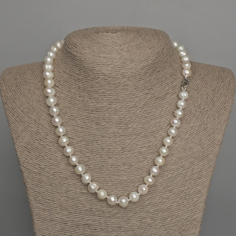 Necklace of Natural Oval River Pearls, Diameter 10x8mm+/-, Length 46cm+/- with Clasp