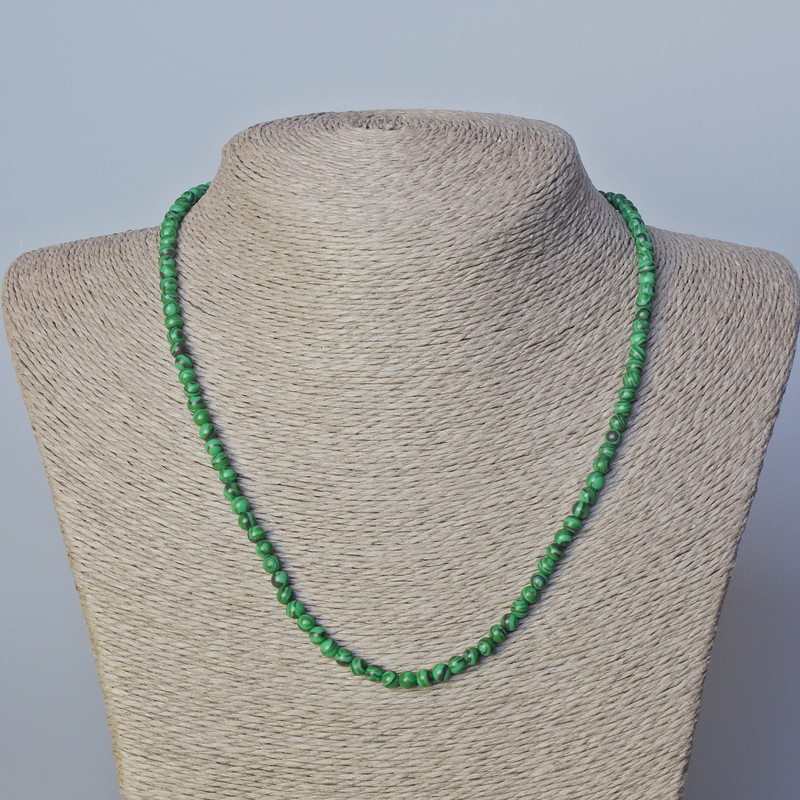 Malachite (Pressed) Smooth Round Bead Necklace, diameter 4mm+-, length 45-47cm+