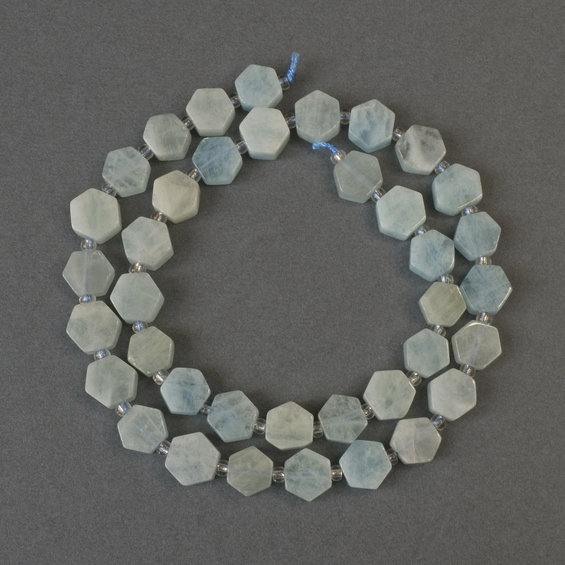 Aquamarine Honeycomb Beads, Diameter 8.5mm+/- with 3mm+/- Seed Beads, Length 40cm+/- on String