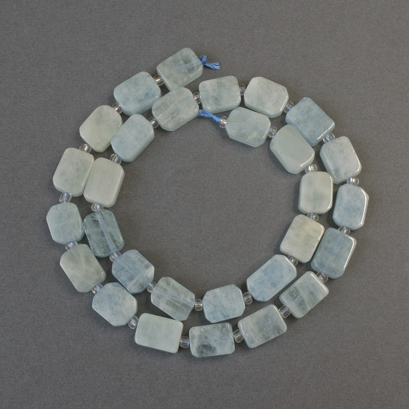 Aquamarine Cut Rectangle Beads, Diameter 10-12x9mm+/- with 3mm+/- Seed Beads, Length 39cm+/- on String