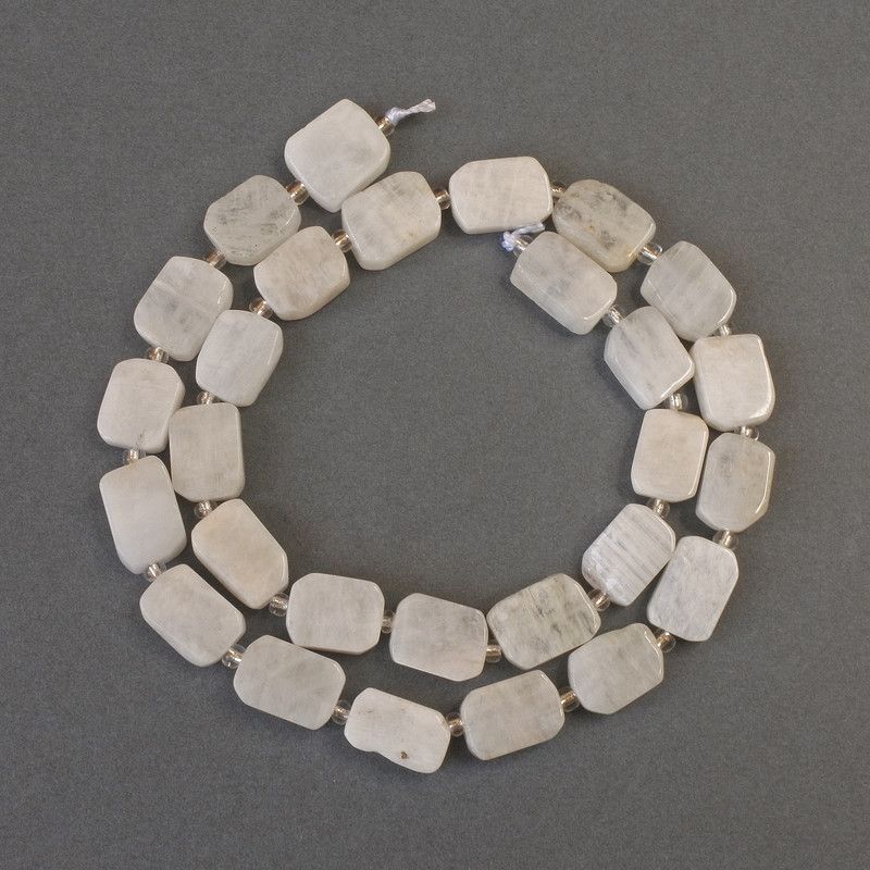 Adularia Cut Rectangle Beads, diameter 10-12x9mm+- with 3mm+- seed beads, length 39cm+- on a thread