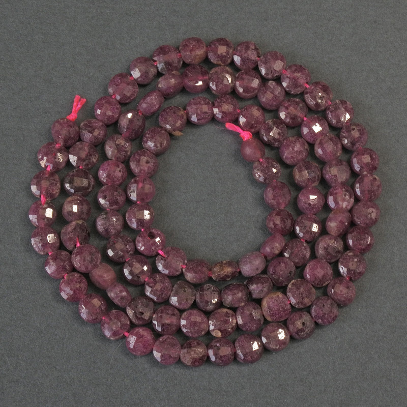 Ruby Faceted Coin Beads, diameter 3.5mm+-, length 39cm+- on a strand