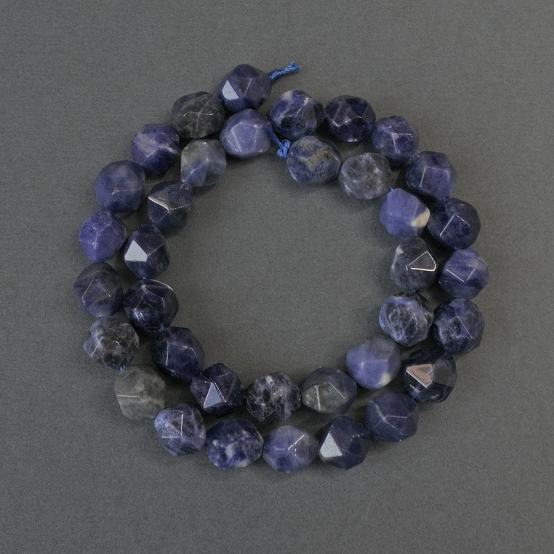 Sodalite Faceted Beads, diameter 10x8mm+-, length 36cm+- on a thread