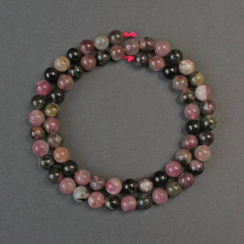 Tourmaline Smooth Round Beads, diameter 6.5mm+-, length 39cm+- on a thread