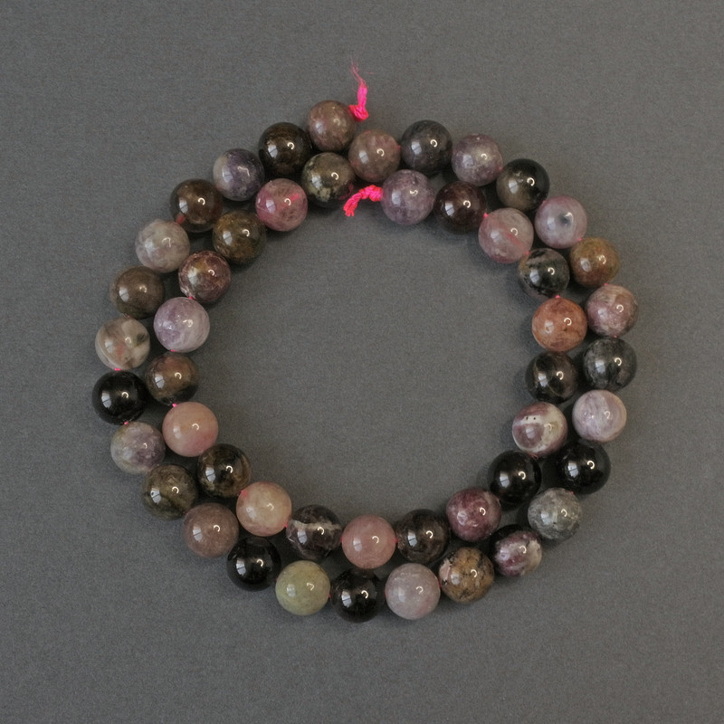 Tourmaline Smooth Round Beads, diameter 8mm+-, length 39cm+- on a thread