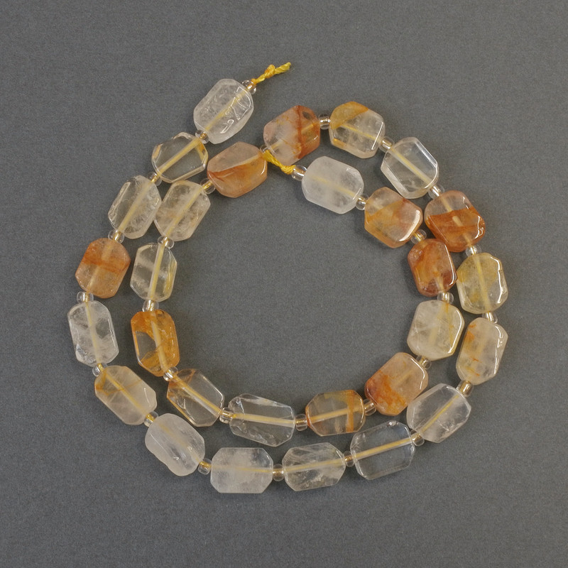 Yellow Fire Quartz Cut Rectangle Beads, diameter 11-14x7-10mm+- with 3mm+- seed beads, length 39cm+- on a strand