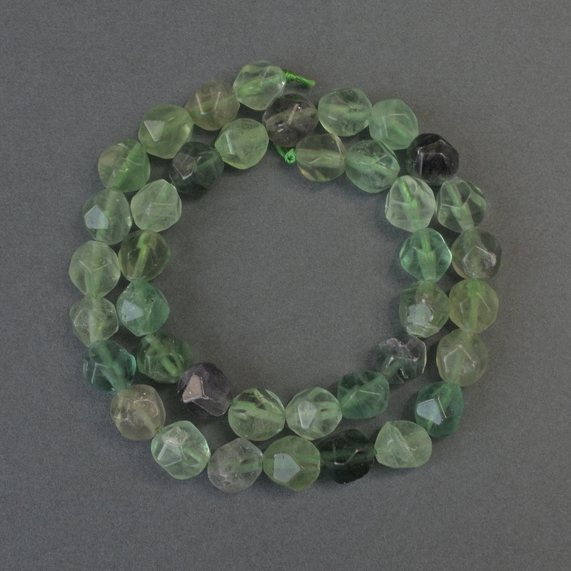 Fluorite Polygon Beads, diameter 10x8mm+-, length 37cm+- on a strand