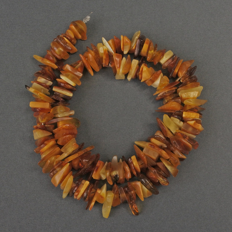 Amber Chip Beads, Diameter 9-14x3mm+/-, Length 39cm+/- on Fishing Line