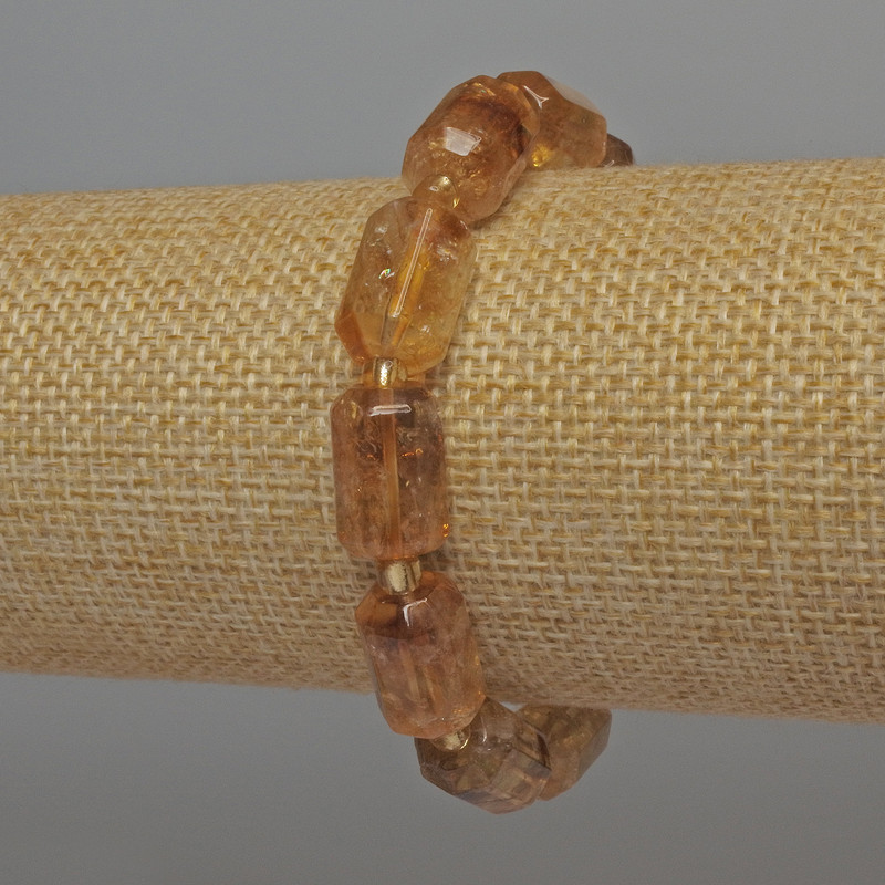 Citrine Faceted Cylinder Bracelet, diameter 14x9mm+- with 4mm+- seed beads, length 18cm+- stretch