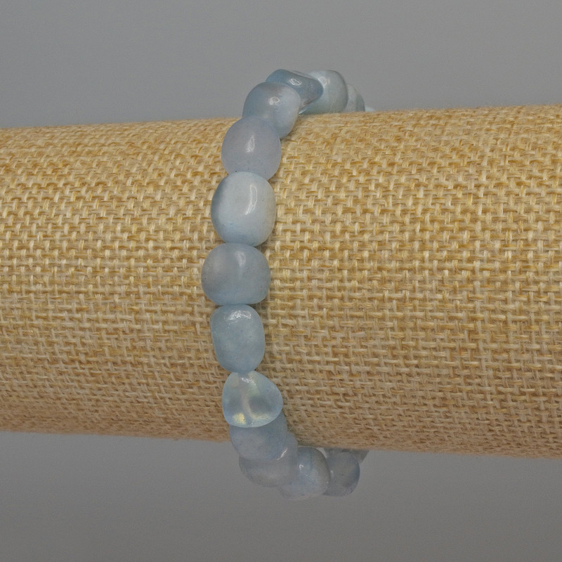 Aquamarine Bracelet, Tumbled, Diameter 9x7mm+/-, Length 18cm+/- Stretch