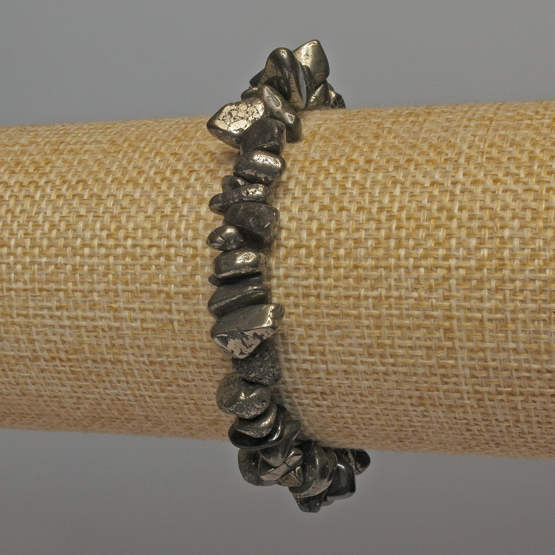 Pyrite Chip Bracelet, diameter 7-10x3-7mm+-, length 18cm+- stretch