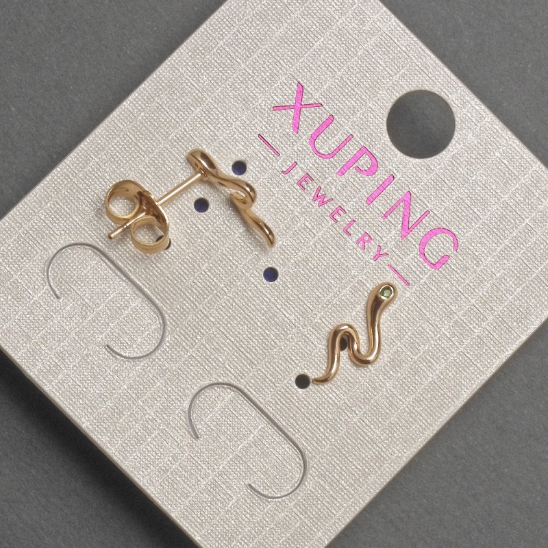 Xuping Stud Earrings Snake with Green Rhinestones 13mm+/- 18K Gold Plated