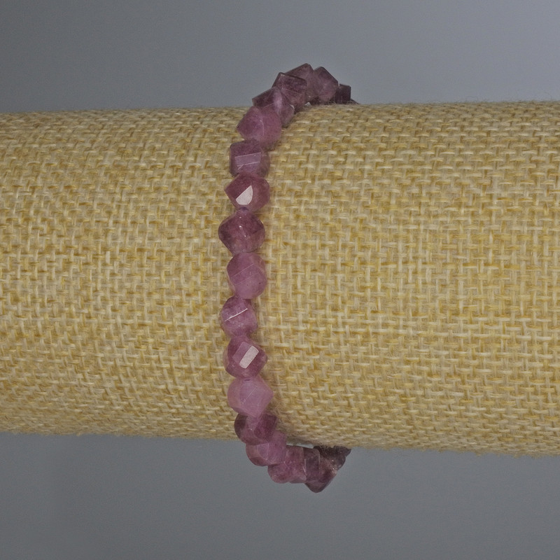Faceted Rubellite Tourmaline Rhombus Bracelet, diameter 6x5mm+, length 18cm+/- stretch