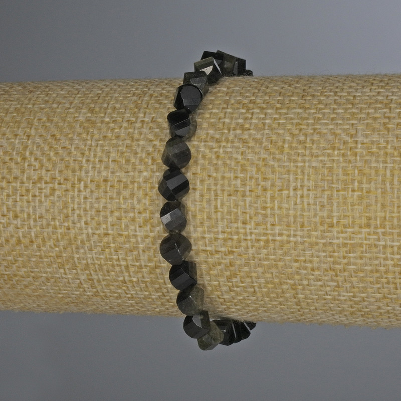 Golden Sheen Obsidian Bracelet, Faceted Rhombus, Diameter 6x5mm+-, Length 18cm+- Stretch