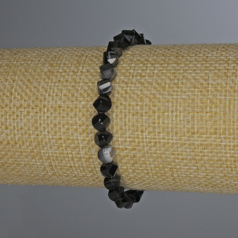 Agate Bracelet, Faceted Rhombus, Diameter 6x5mm+-, Length 18cm+- Stretch