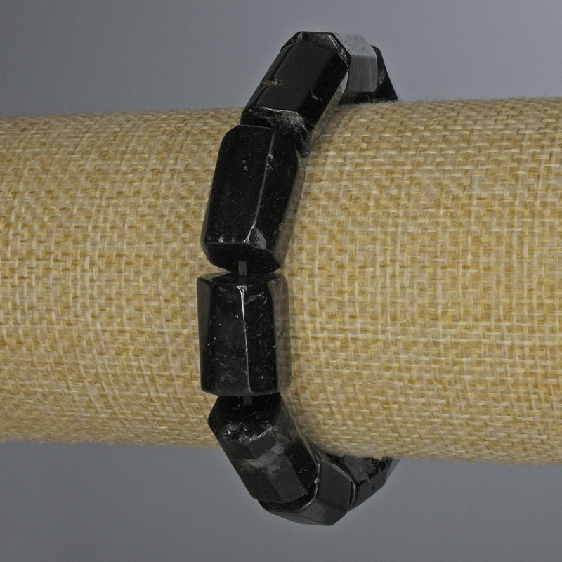 Tourmaline Schorl Bracelet, faceted cylinder, diameter 15x11mm+-, length 18cm+-, stretch