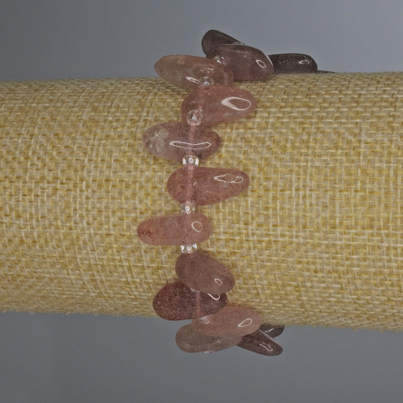 Strawberry Quartz Tumbled Bracelet, diameter 12-16x8-12mm+/- with Seed Beads, length 18cm+/- stretch